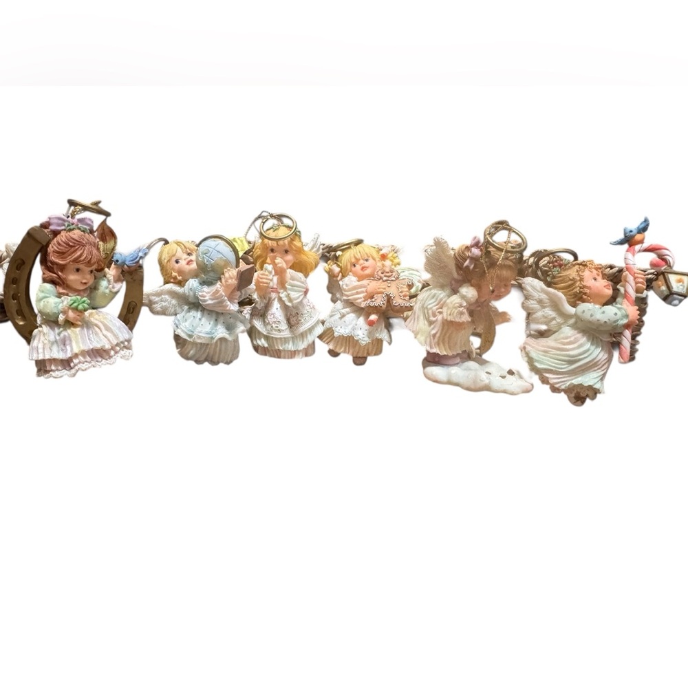 Vintage Precious Moments Angel Ornament Lot Enesco Christmas Holiday Set of 6